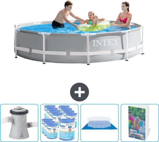 Intex Rond Prism Frame Zwembad - 305 x 76 cm - Grijs - Inclusief Pomp Filters - Grondzeil - Zwembadgids