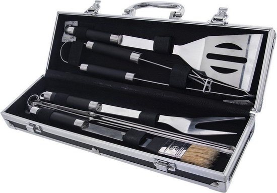 Grillbestek-Set Edelstaal in Koffer 9 delig - BBQ Gereedschap - Grillbestekset - Barbecue - Grillaccessoires - Barbecue-Accessoires