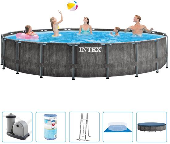 Intex - Prism Frame - Houtprint - Opzetzwembad - Ø 549 x 122 cm - Inclusief Filterpomp & Accessoires