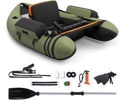 COSTWAY Opblaasbare rubberboot, vissersboot met verstelbare rugleuning, vissersboot met pomp, peddel, riemen, peddelboot voor volwassenen, 150 kg draagvermogen, 135 x 109 x 54cm