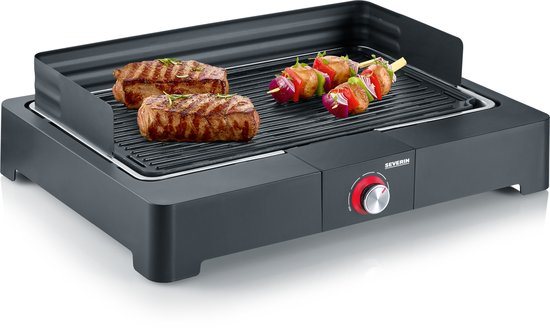 Severin PG 8567 - Electrische Tafel BBQ Grill - 2200 W - 230 °C - Grilplaat van gietijzer - Zwart