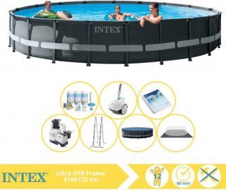 Intex Ultra XTR Frame Zwembad - Opzetzwembad - 610x122 cm - Inclusief Onderhoudspakket, Glasparels en Luxe Zwembad Stofzuiger