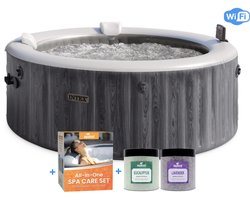 Intex PREMIUM PureSpa Bubble Deluxe Greywood + Aquatural Care Set + WiFi - 4 pers