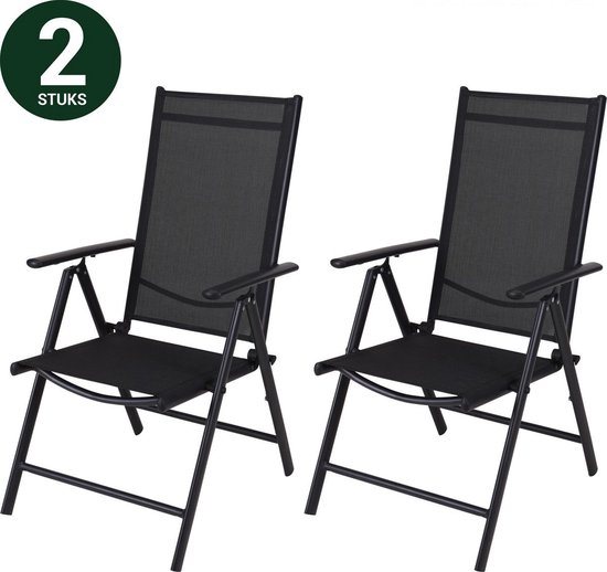 Gardington - Tuinstoelen – Klapstoel – Vouwstoel voor op Terras/Tuin/Camping – Tuinset – Campingstoel – Tuinstoel – Verstelbaar en Opklapbaar – Antraciet – Set van 2