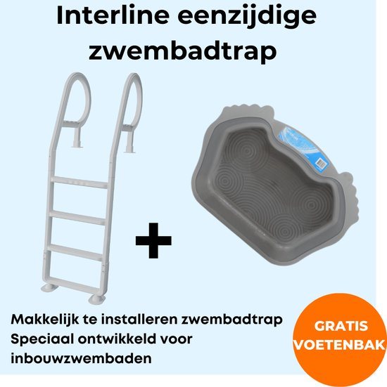 Interline kunststof zwembadtrap voor inbouwzwembaden - Inclusief gratis voetenbak - Voor zwembaden van 120 - 132cm diep