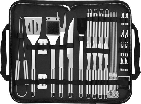 Barbecue-accessoires, roestvrij staal, hoogwaardig BBQ-bestek, met draagbare opbergkoffer, perfecte barbecue-gereedschapsset voor mannen, met vleesthermometer, cadeau,