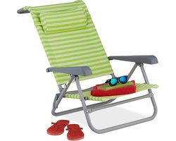 strandstoel opvouwbaar - verstelbaar - laag - 8 standen - armleuning - camping - groen-wit