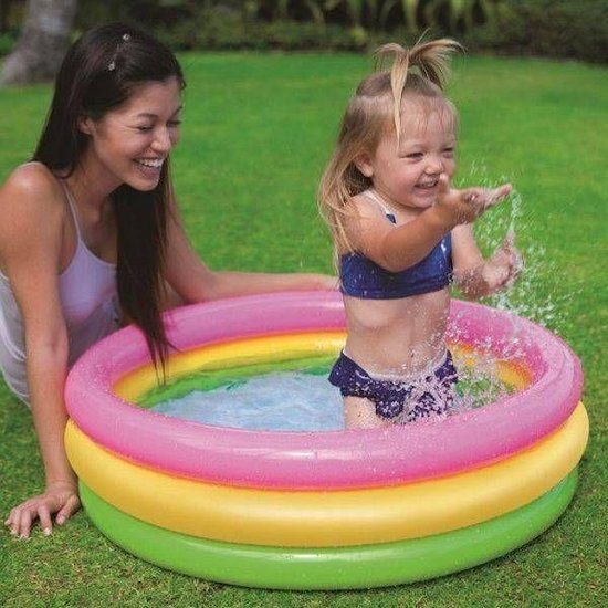 Intex - Baby - peuter - zwembad - 61 cm - opblaasbodem - roze - geel - paars - babyzwembad
