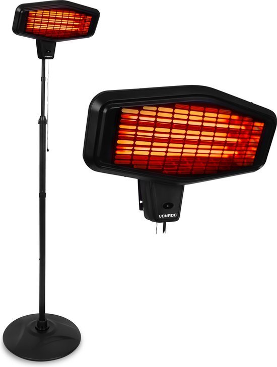 VONROC Terrasverwarmer Amiata – Infrarood - 2200W – Elektrisch – 3 verwarmingsstanden – verstelbare hoogte en straalhoek