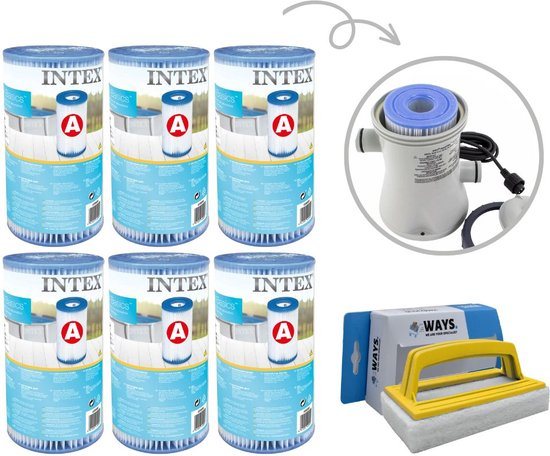 Intex - A filters - 6 stuks - Geschikt voor filterpomp 28604GS/28638GS/28636GS & WAYS scrubborstel