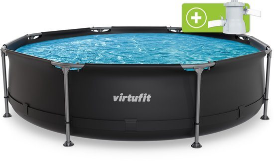 VirtuFit Rond Zwembad Ø305 x 76 cm - Incl. Filterpomp - Opzetzwembad - Duurzaam & Veilig Stalen Frame - Antraciet
