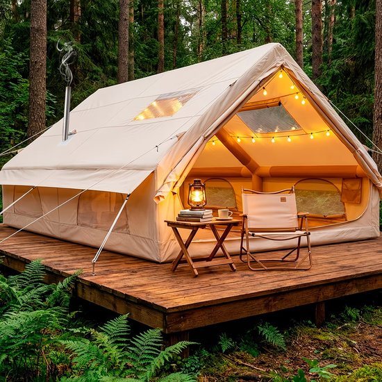 Opblaasbare Glamping Tent met Dakraam – Luxe Familietent voor 4-8 Personen