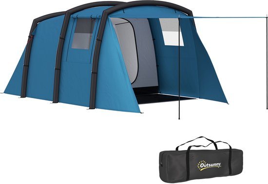 Outsunny Opblaasbare campingtent Polyester, Plastic 440L x 280B x 195H cm Blauw