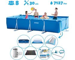 Intex Rechthoekig Opzetzwembad - 450 x 220 x 84 cm - Blauw - Inclusief Pomp - Solar Mat - Onderhoudspakket - Grondzeil - Afdekzeil - Schoonmaaktset