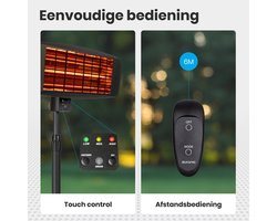 Terrasverwarming AANBIEDING - Infrarood Verwarming - Elektrisch - 1800W - Staand - met Afstandsbediening - 3 Standen - Zwart Leak-care - SH24NMCR -