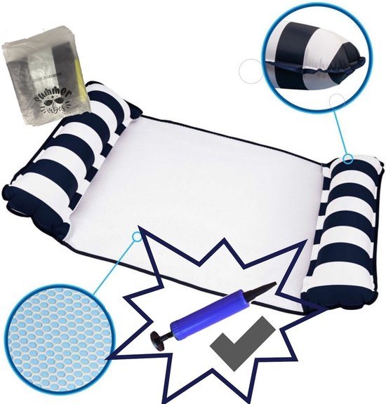 Luxe Waterhangmat - Inclusief Luchtpomp - Waterspeelgoed - Luchtbed - Zwembad Speelgoed - Luchtmatras Zwembad - Water hangmat - Blauw