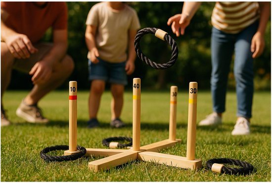 Ringwerpen – Ring gooien - Houten Party Spel – 37×37 cm – Inclusief 5 touwringen – Voor binnen & buiten