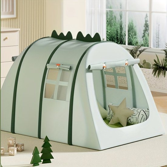 Dutchers® Groene Dinosaurus Speeltent – Oxford-stof met Muggennet - Kindertent - Speelhuis - Tipitent - Speelhuisje - Tent - Binnen- en Buitentent - Inclusief Opbergtas – 102x132x82 cm