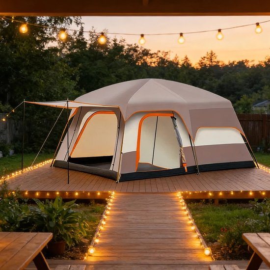 Zolara Glampingtent - Paviljoentent - Zonbescherming - 2-4 Personen - 210D Oxford Materiaal, 1 Slaapkamer + Woonruimte, Muggengaas - Waterafstotend - Ideaal voor Kamperen en Glamping - Camping