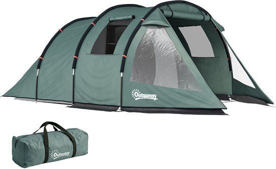 Outsunny - Kampeertent - 3–4 personen - twee binnenruimtes - gaasraam