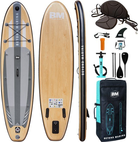 BEYOND MARINA SUP Board - Opblaasbaar Paddle Board - Complete Set - 2-in-1 verstelbare peddel - Kajakzitje - 320x81x15cm,Maximaal belasten 200 kg