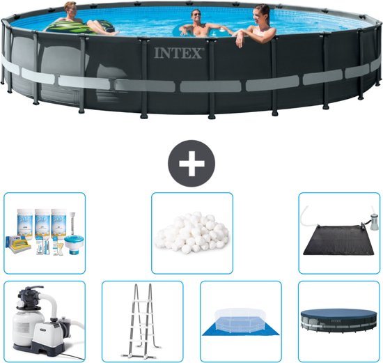 Intex Rond Ultra XTR Frame Zwembad - 610 x 122 cm - Inclusief Pomp - Ladder - Grondzeil - Afdekzeil Onderhoudspakket - Filterbollen - Solar Mat