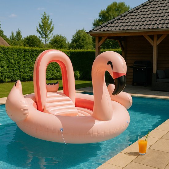 Pure4Fun Flamingo Mega Eiland Opblaasfiguren - Geschikt voor 6 personen - Zwembad Speelgoed - Luchtbed Zwembad - Zwembad - 340x300x180cm