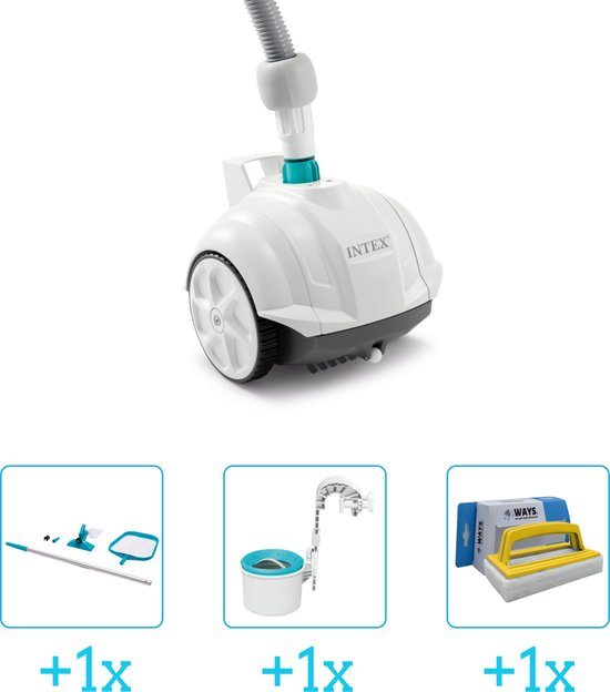 Zwembadonderhoud - Intex Zwembad stofzuiger ZX50 - Automatisch - 28007 inclusief Schoonmaakset - Skimmer en Scrubborstel - 4-delig - Ideaal voor zwembaden tot 488 m lengte - Zwembadstofzuiger