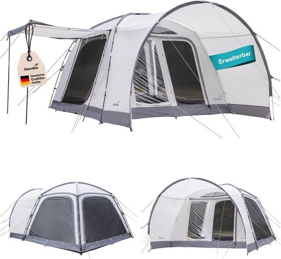 Skandika Koepeltent Pitea 4 Flex Protect - campingtent voor 4 personen, ingenaaide tentbodem, met zonnedak, waterkolom 5000 mm, UPF 50+, autotent, voortent voor bestelwagen, SUV, tent, camping