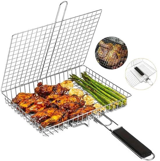 COOAU - Barbecue 304 roestvrij staal BBQ gaas grillmand - Antiaanbak grillmat - Vlees-, groente- en biefstukgereedschap - Voor picknick, feest en barbecue - Barbecue-accessoires