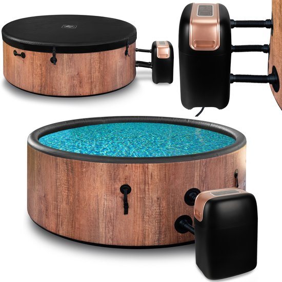 COIL Bains een remous, Tuin SPA, opblaasbare buiten-SPA - 4 personen, houtlook, duurzaam DWF-materiaal, snel opblaasbaar, wellness-hydromassage, Oak
