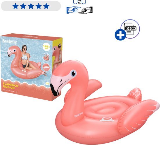 Bestway Opblaasbare Flamingo XXL Ligstoel Volwassenen - Grote Roze Pool Float met Handgrepen, Luxe Luchtbed voor Zwembad en Strand, Max 90 kg, 168 x 120 cm, Flamingo Luchtbed, Opblaasbaar Eiland voor Zomer Vakantie en Poolparty Fun - Met Ebook