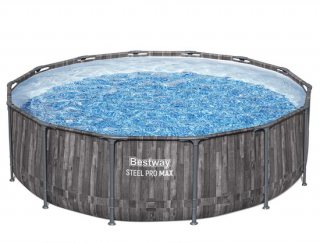 Bestway - Steel Pro MAX - Opzetzwembad inclusief filterpomp en accessoires- 427x107 cm - Houtprint - Rond