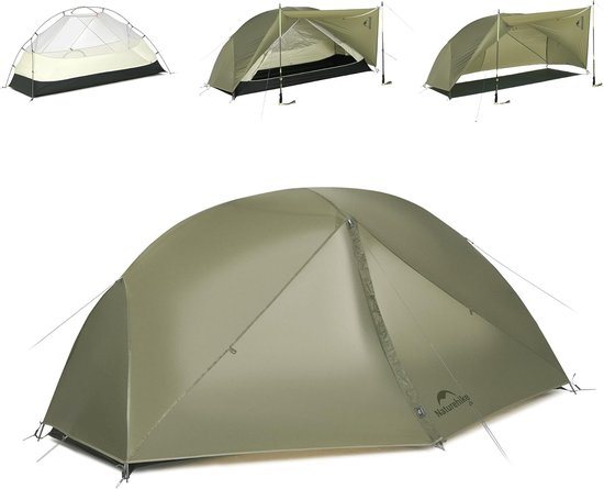 Naturehike Mongar PRO 1 – 1-persoons lichtgewicht tent – Incl. grondzeil – 20D 3000MM – 3-seizoenen koepeltent – Waterdichte trekkerstent & kampeertent – Grijs