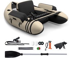 COSTWAY Opblaasbare rubberboot, vissersboot met verstelbare rugleuning, vissersboot met pomp, peddel, riemen, peddelboot voor volwassenen, 150 kg draagvermogen, 135 x 109 x 54cm
