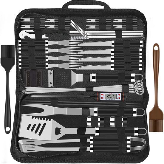 BBQ-grillbestekset - 38 stuks roestvrij staal - barbecue-accessoires - mannen cadeau - verjaardag - hoogwaardige set - koffer met grillkoffer en grillmat - tuin - buiten