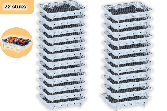 Wegwerp BBQ 22 stuks – Direct Klaar voor Gebruik met 600g Houtskool – Instant Barbecue voor Camping, Strand en Picknick