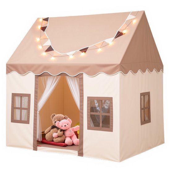 Lemlit Speeltent voor Kinderen - Kindertent met Mat Verlichting en Muggennet - Prinsessentent en Speelhuisje voor Binnen en Buiten - 120x100x130 cm - Khaki
