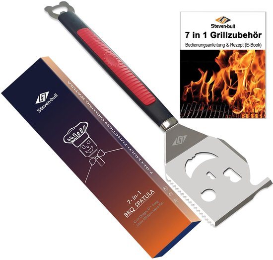 Dailygoods- Grillspatel 7-in-1 - Multifunctioneel Grillgereedschap - Robuuste Barbecue-accessoires - Extra Dikke Spatel - Houten Handgreep - 43 cm Lang