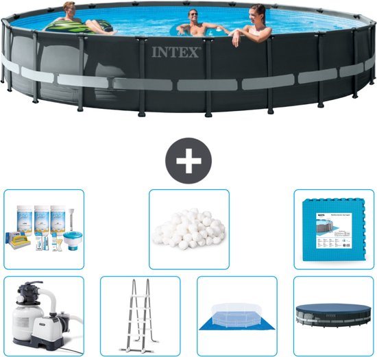 Intex Rond Ultra XTR Frame Zwembad - 610 x 122 cm - Inclusief Pomp - Ladder - Grondzeil - Afdekzeil Onderhoudspakket - Filterbollen - Vloertegels