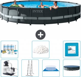 Intex Rond Ultra XTR Frame Zwembad - 610 x 122 cm - Inclusief Pomp - Ladder - Grondzeil - Afdekzeil Onderhoudspakket - Filterbollen - Vloertegels