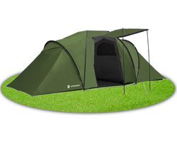 Springos Tunneltent |Kampeertent | Tent | Waterdicht | 4 Persoons | 2 Slaapkamers | Groen | 460 x 200 x 245 cm