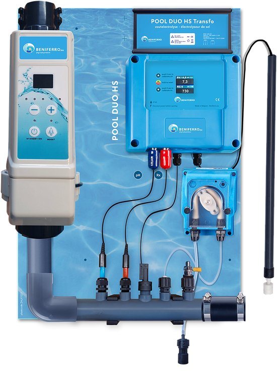 POOLTRONICS Zoutwatersysteem - Zoutelectrolyse zet zwembadzout om naar Chloor met Automatische Ph dosering - Zwembad Waterbehandeling systeem op Zoutwater - Zwembaden tem 60m³ - 21 g/u - MET FLOWSWITCH EN LEVELSWITCH