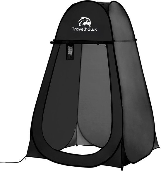 Travelhawk Pop-Up Tent - 1 Persoons - Douchetent - Wc Tent - Omkleedtent - 200cm x 120cm x 120cm - Voor Camping, Strand & Outdoor - Zwart