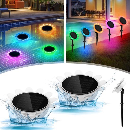 Zwembadverlichting - zwembadlamp - drijvende verlichting - Tuinverlichting op zonne energie - tuinverlichting buiten staand met stekker - voor kinderen, badkuip, spa, zwembad, tuin, feest - Sfeerverlichting - Tuindecoratie - 2 stuks