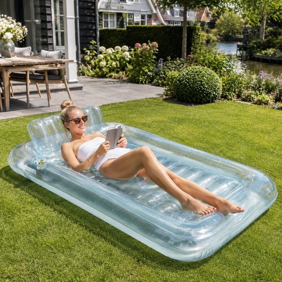 Estacks tanning bed - tanning pool - luchtbed zwembad - tanning bed - Opblaaszwembad - Transparant lichtblauw / Aqua transparant