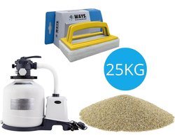 Intex - Zandfilterpomp 3500 L/u & Filterzand 25 kg & WAYS Scrubborstel