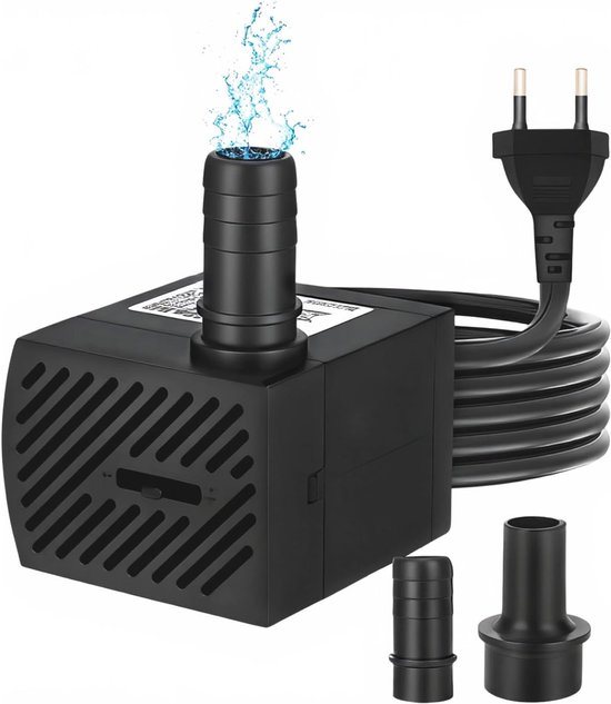 Mini ultrastille waterpomp - Kleine dompelpomp - Geschikt voor aquariums, vijvers, fonteinen, tuinen, sculpturen, dierenfonteinen - Inclusief sproeier - Zwart