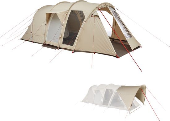 NOMAD® Dogon 4 (+2) Familietent met Porch | Bundelset | Topkwaliteit | 20,4 M2 | Ademend Doek | Extra Hoog | 4 personen