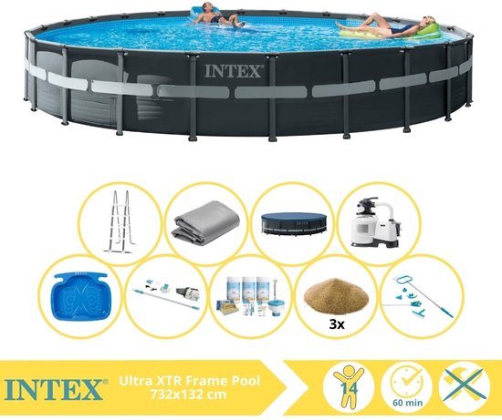 Intex Ultra XTR Frame Zwembad - Opzetzwembad - 732x132 cm - Inclusief Onderhoudspakket, Filterzand, Onderhoudsset, Stofzuiger en Voetenbad